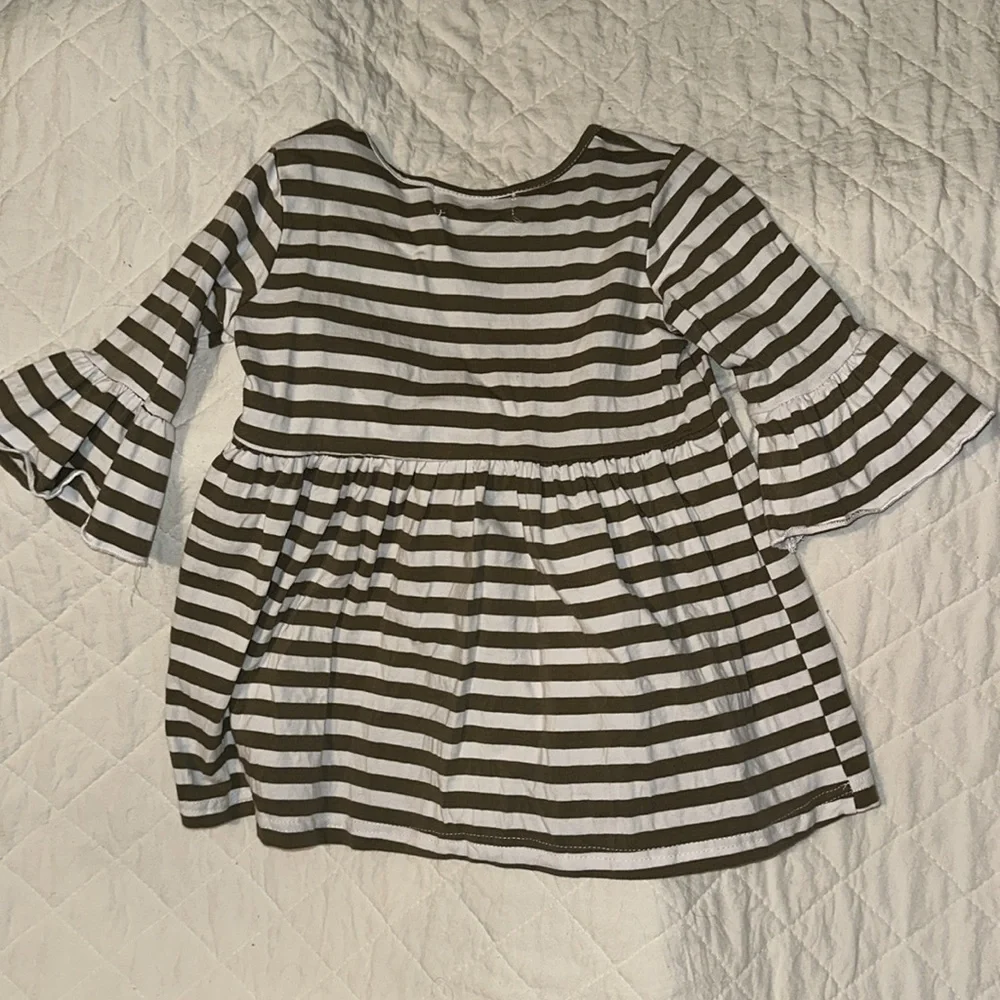 ADORABLE SWEETNESS Girls Size 5 Olive Green Stripe Tunic Shirt - Picture 7 of 7